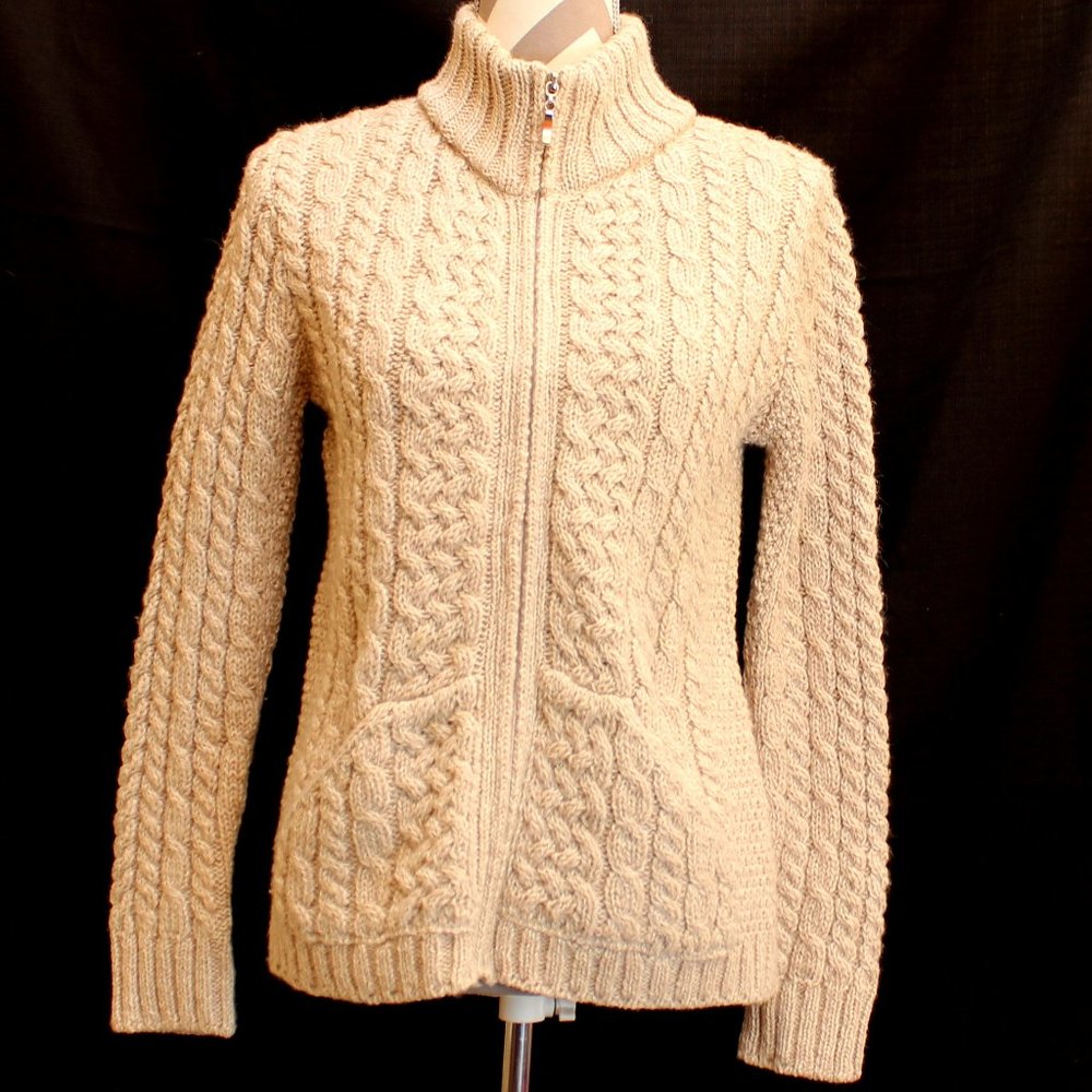 Inis Crafts Fisherman Cable Knit Sweater Women's Size Small 100% Merino Wool